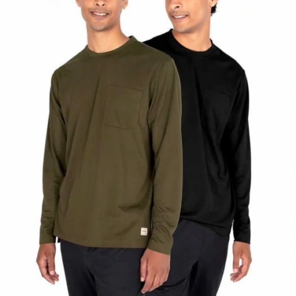 NEW Wrangler 2 Pack Long Sleeve solid layering tees Front chest pocket Shirt Top - Picture 1 of 5